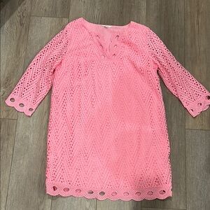 crown & ivy Pink Eyelet Crochet Shift Dress
